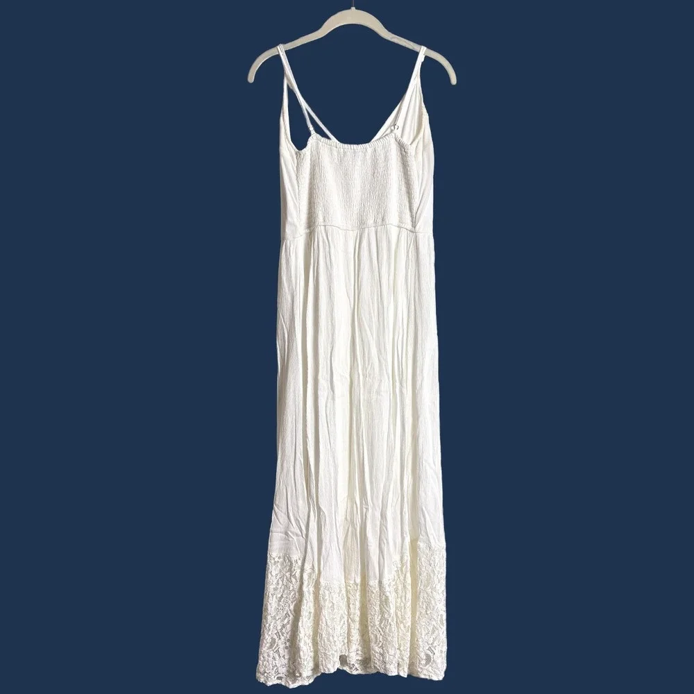 Abercrombie & Fitch White Lace Maxi Day Dress Sz L Cottage Boho Festival Wedding